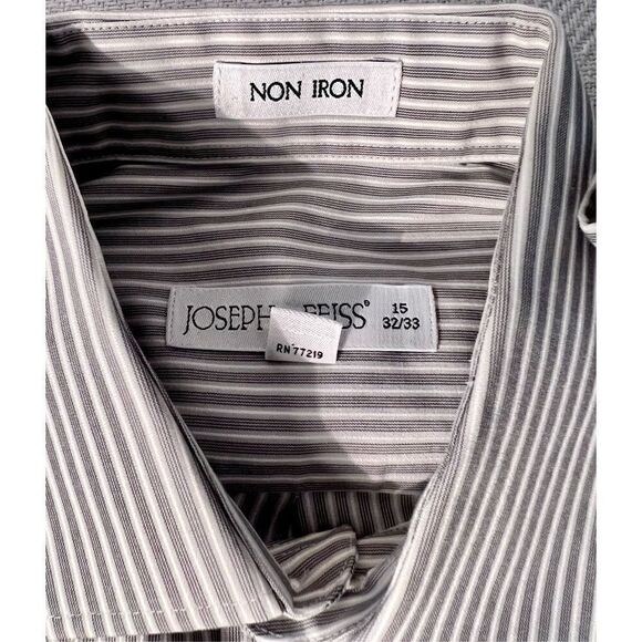 Joseph & Feiss Shirt Mens Large 15 32/33Gray Stripe Cotton Button Up Long Sleeve - Picture 5 of 6